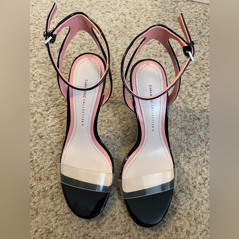 ZARA black sandals with pink and clear details